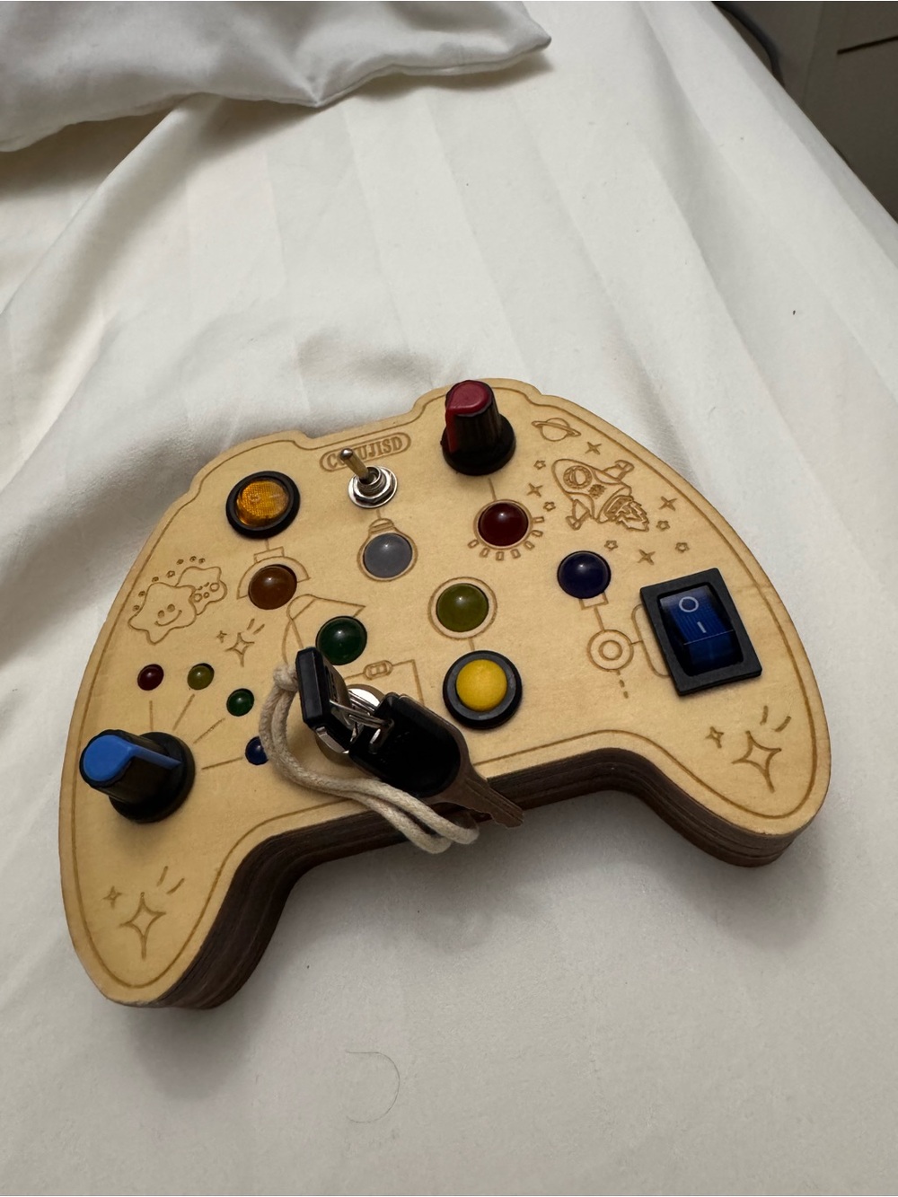 Wooden Multi-Button Game Controller Style Toy - Natural Wood